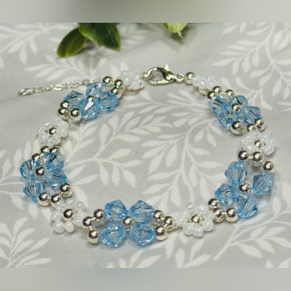 Blue and White Beaded Bracelet